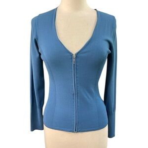 Shu Shu Zip Front Cardigan SweaterZig Zag Knit back‎ SZ M Blue